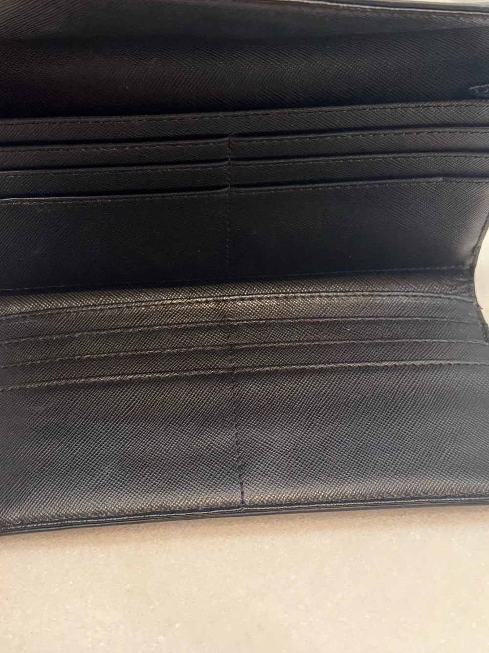 Tory Burch Black Leather Logo Flap Wallet with Gold Emblem